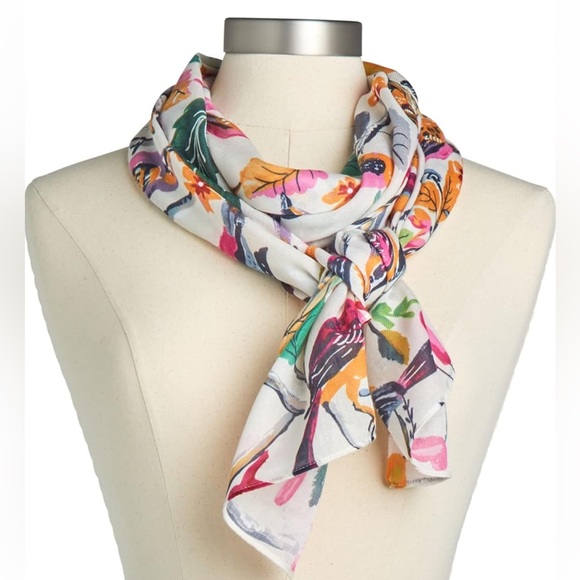 DEMDACO Pastel Colorful Birds Coral Beach Rectangle One Size Silk Fashion Scarf - Picture 1 of 7